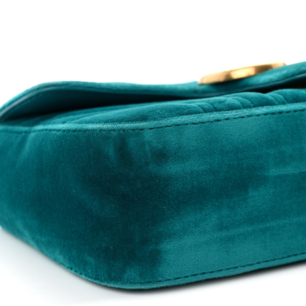 Velvet Matelasse Mini GG Marmont Shoulder Bag Pavone Cyan