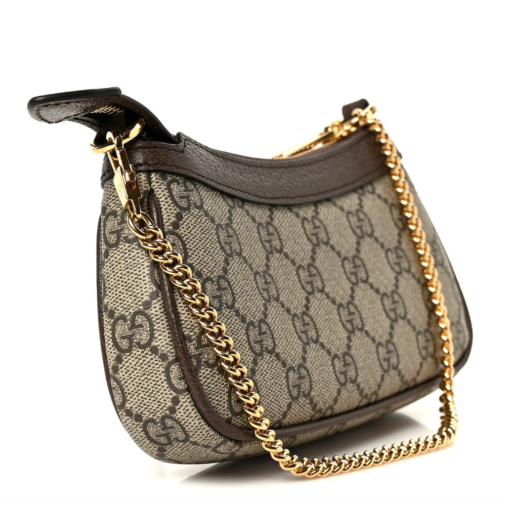 GG Supreme Monogram Textured Dollar Calfskin Mini Ophidia Chain Bag Beige Ebony