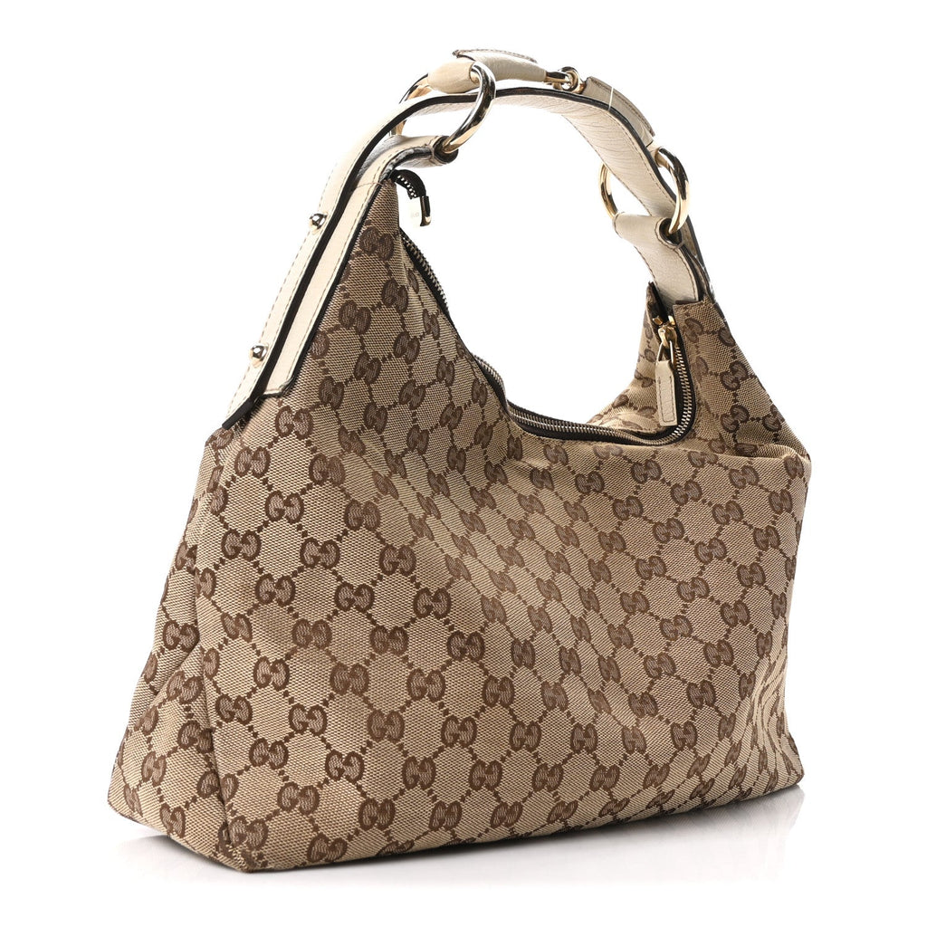 Monogram Medium Horsebit Chain Hobo Off White