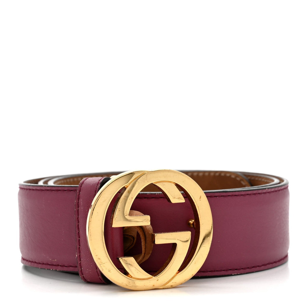 Moon Calfskin Interlocking G 37mm Belt 80 32 Glossy Pink