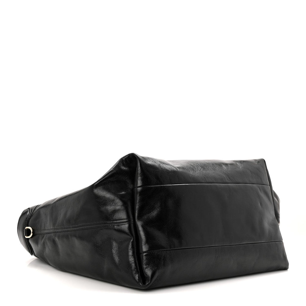 Soft Glossy Calfskin Large Giglio Tote Black