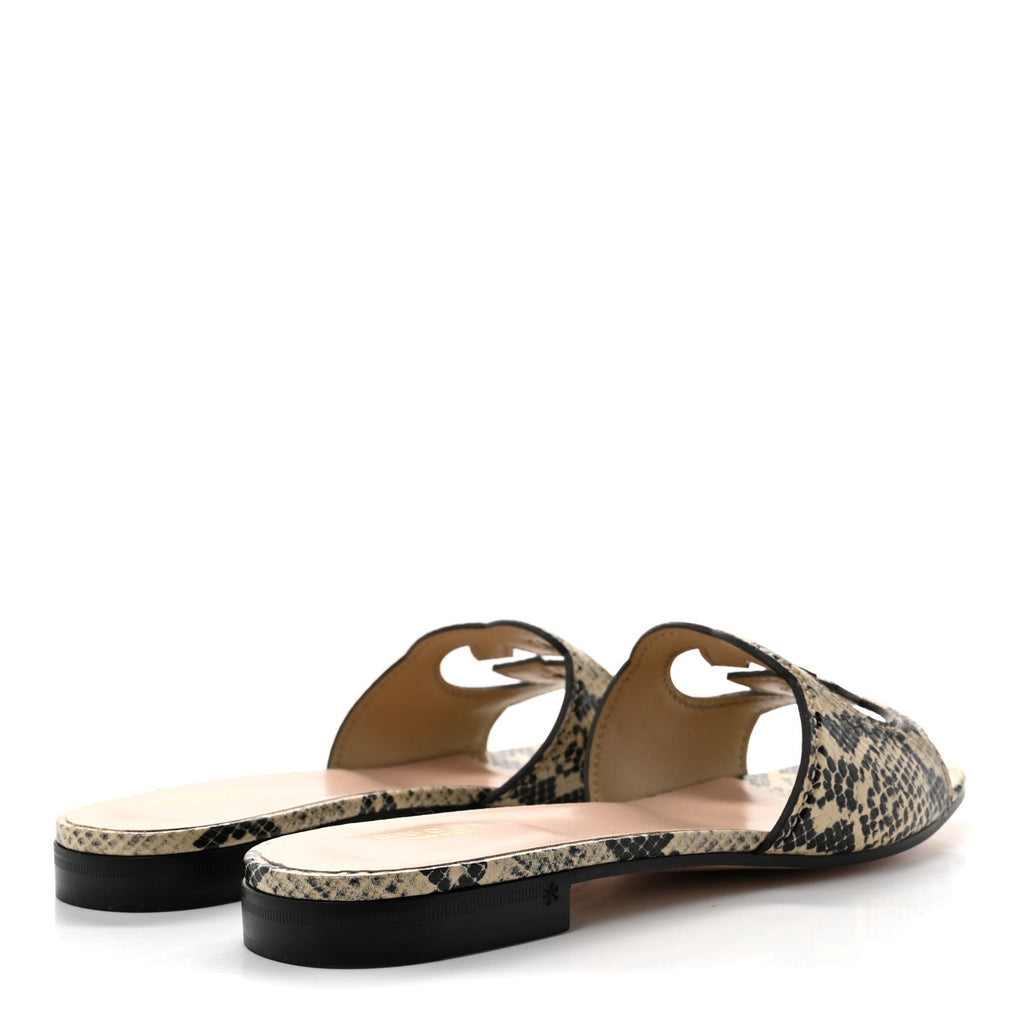 Calfskin Python Print Interlocking G Cut Out Slide Sandals 38.5 Beige Avana