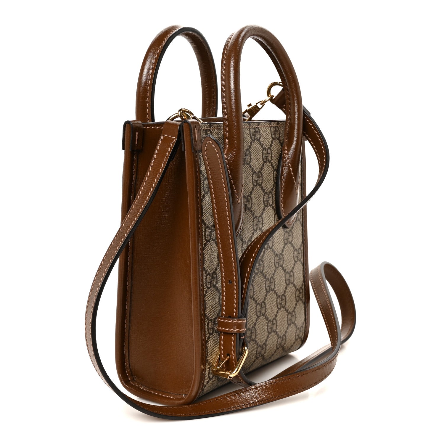 GG Supreme Monogram Azalea Calfskin Mini Retro Interlocking G Tote Bag Beige Ebony Brown Sugar