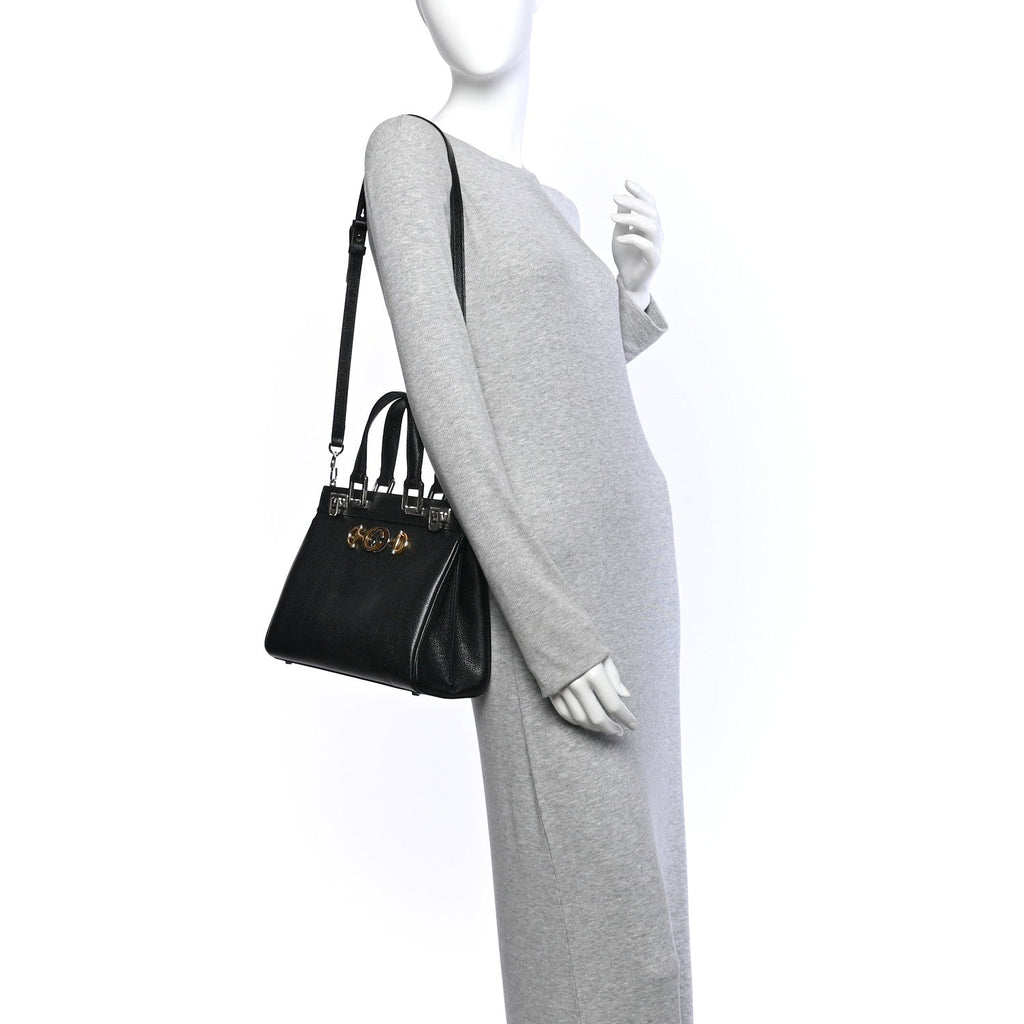 Grainy Calfskin Small Zumi Top Handle Bag Black