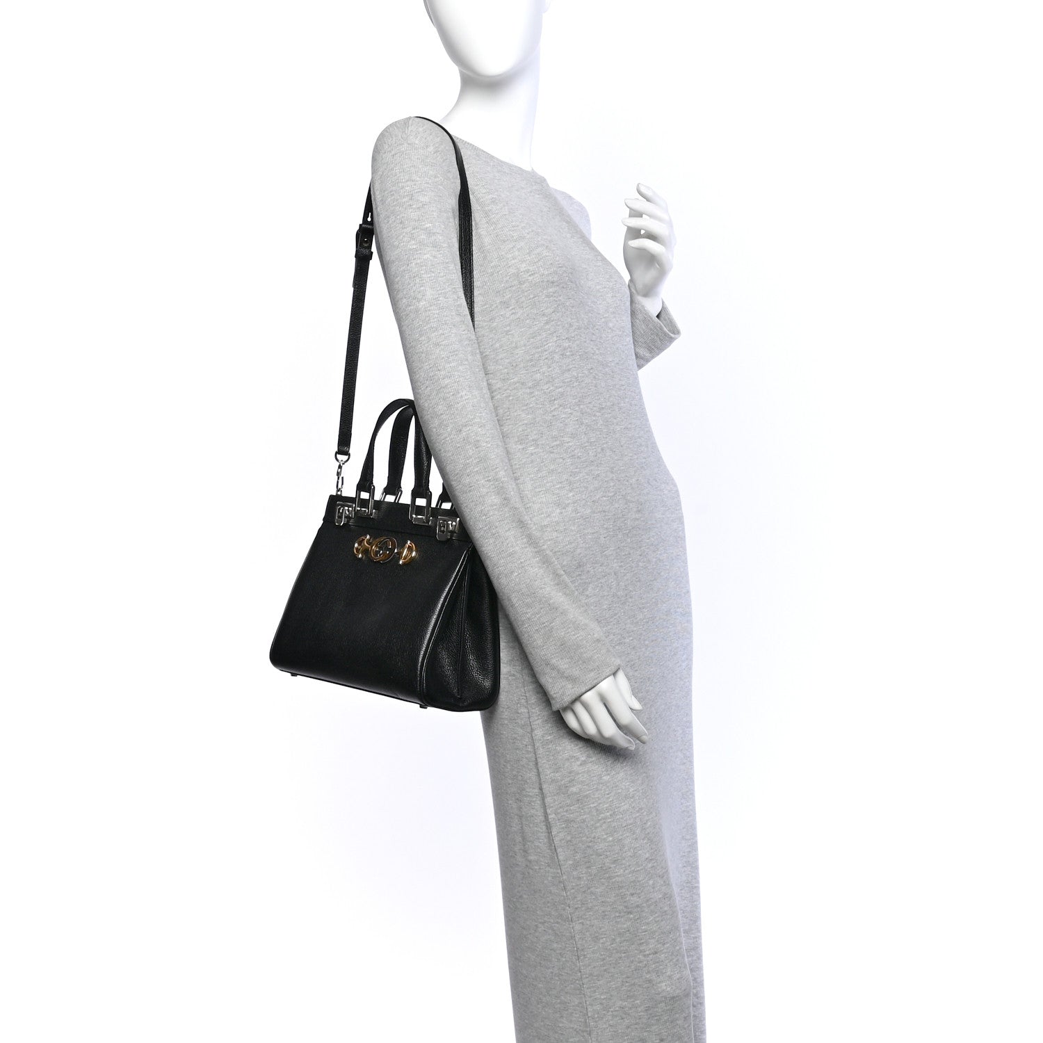 Grainy Calfskin Small Zumi Top Handle Bag Black