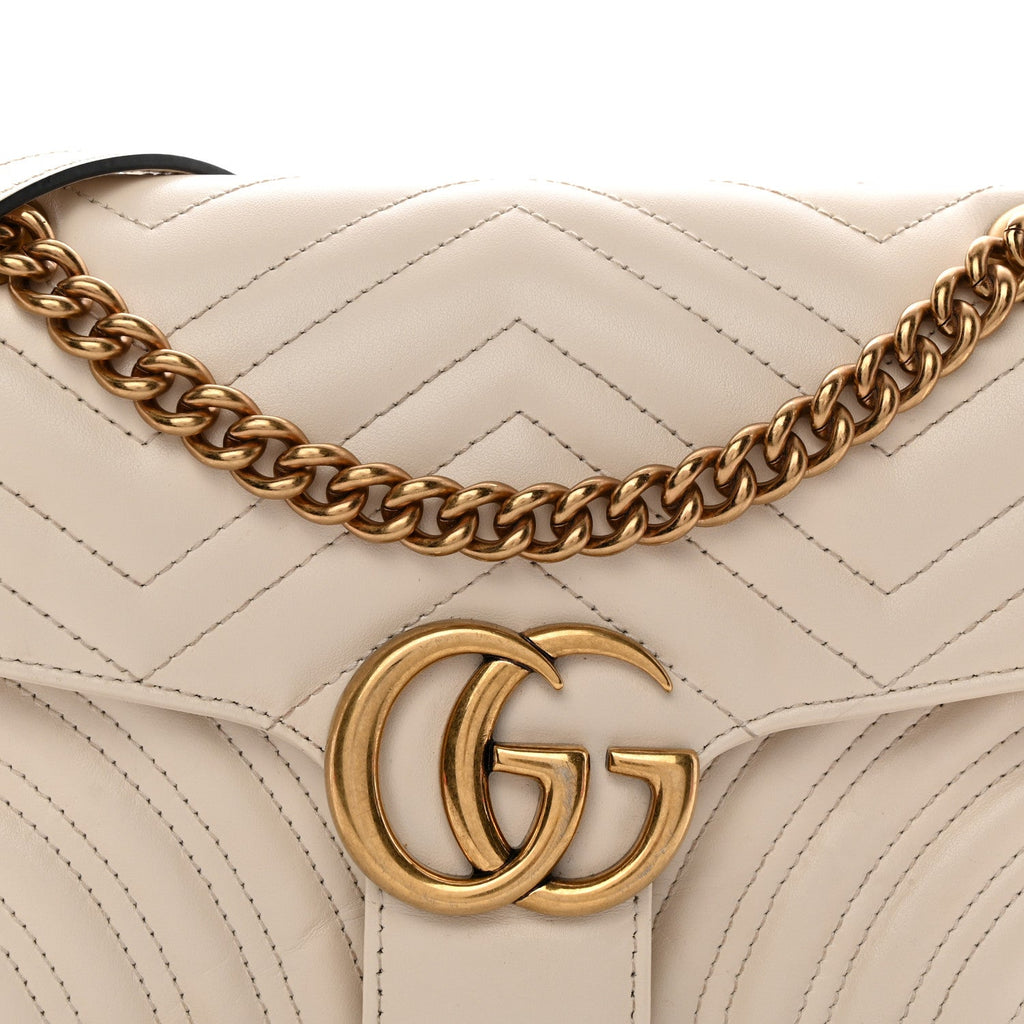 Calfskin Matelasse Small GG Marmont Shoulder Bag White