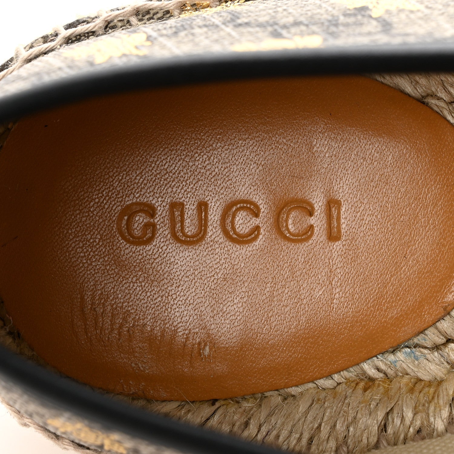 GG Supreme Monogram Bees Espadrille Flats 38 Beige Ebony Oro Black