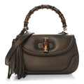 Metallic Calfskin Medium New Bamboo Top Handle Bag Bronze