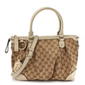Monogram Margaux Calfskin Medium Sukey Top Handle Bag Beige Ebony Mystic White