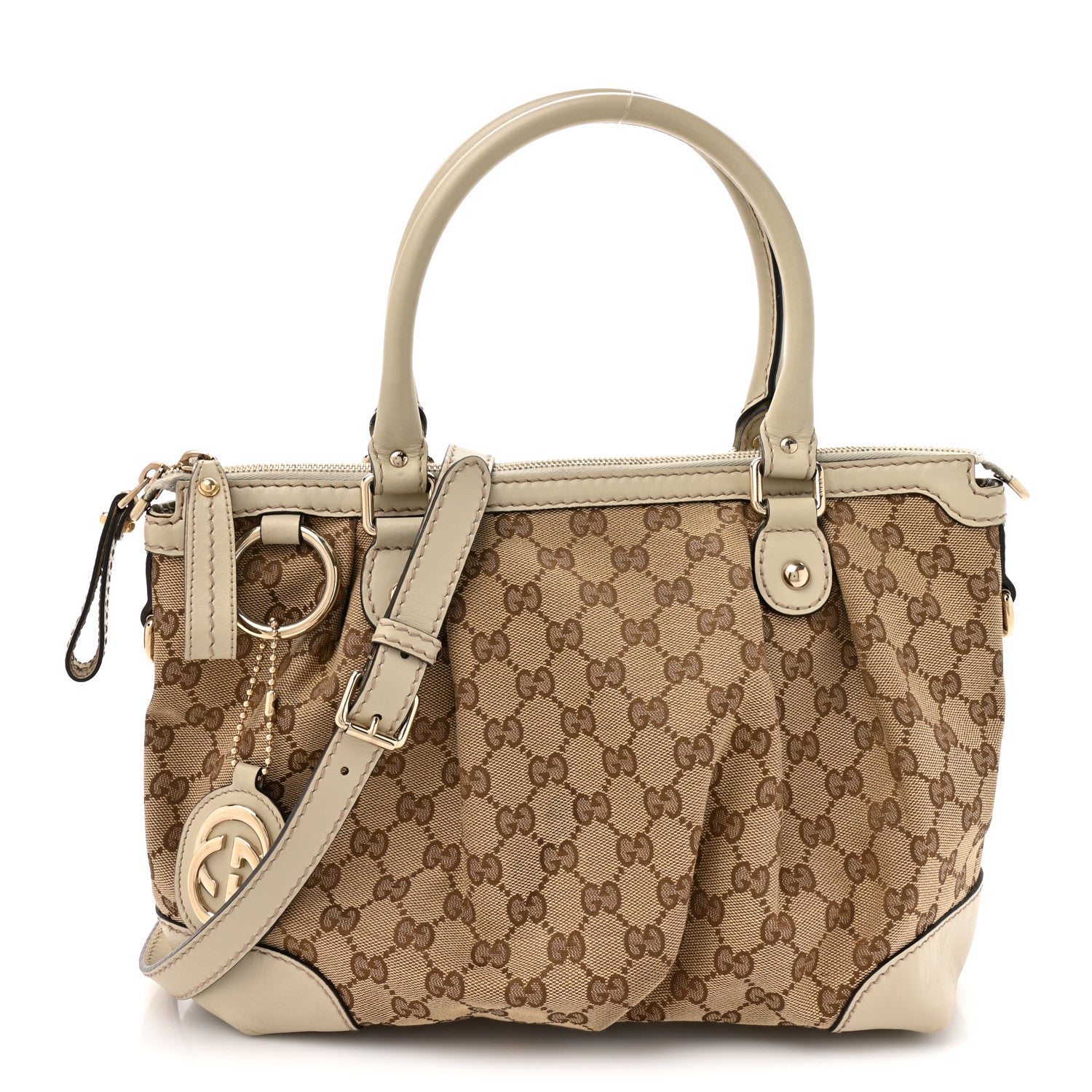 Monogram Margaux Calfskin Medium Sukey Top Handle Bag Beige Ebony Mystic White