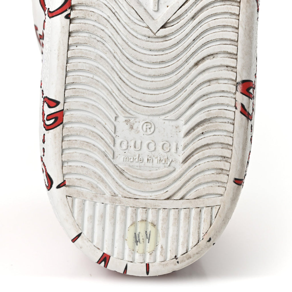 Calfskin GucciGhost Print Womens Ace Sneakers 40.5 White Hibiscus Red
