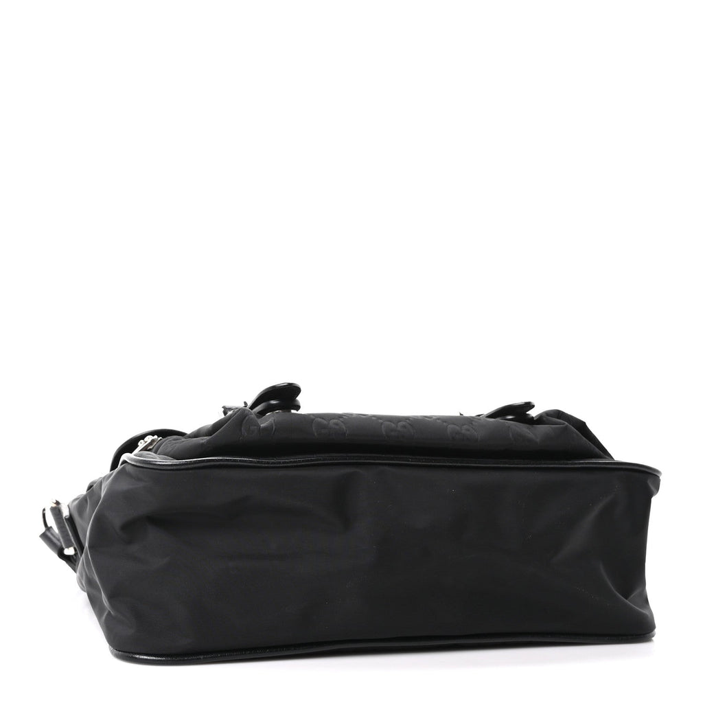 Nylon Monogram Double Buckle Flap Messenger Bag Black