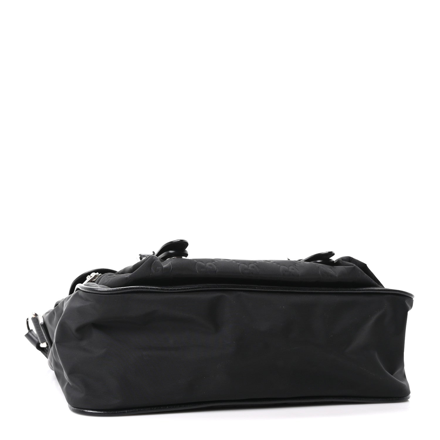 Nylon Monogram Double Buckle Flap Messenger Bag Black