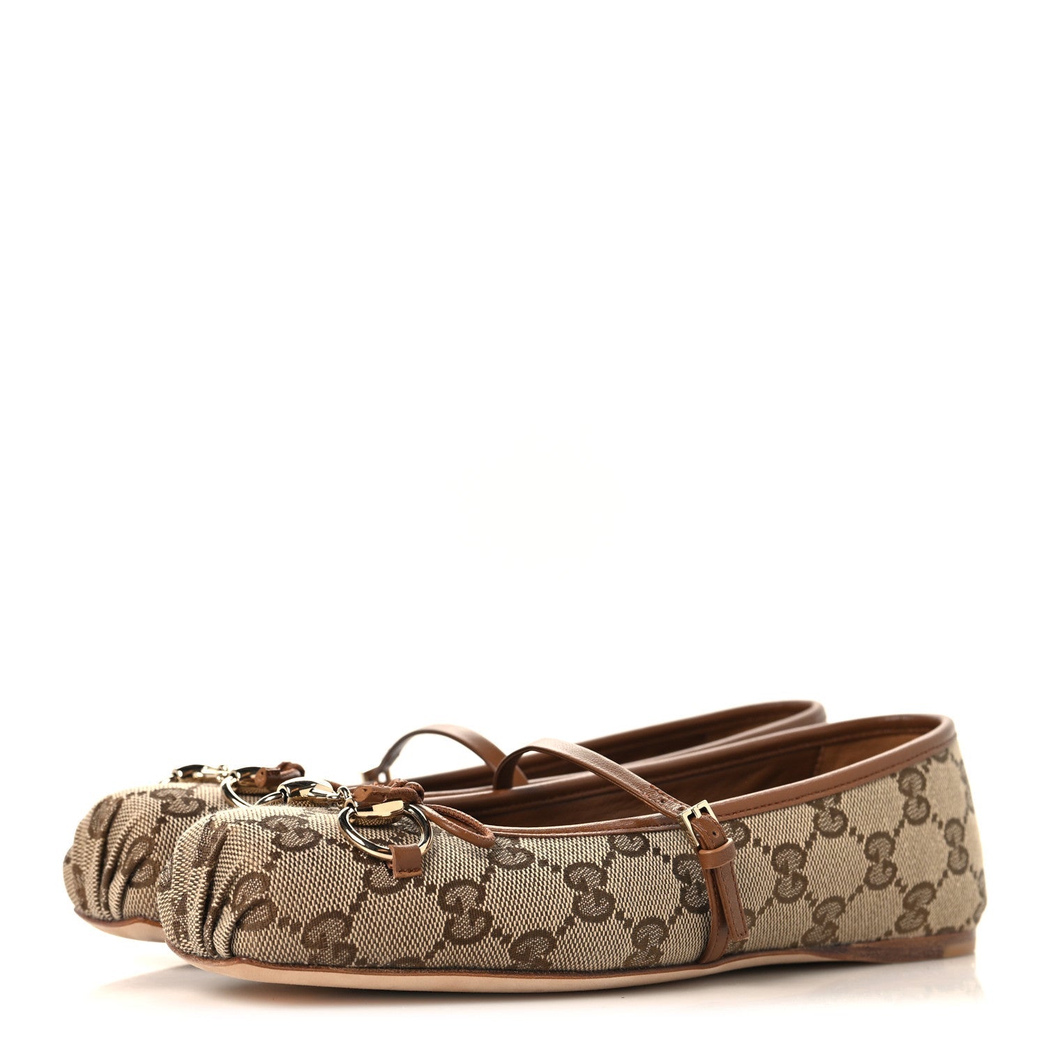 GG Monogram Horsebit Bow Ballet Flats 35.5 Beige Ebony Sundial