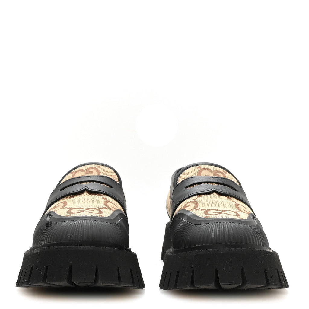 Monogram Jumbo GG Miro Soft Calfskin Mens Lug Sole Loafers 9 Camel Ebony Black
