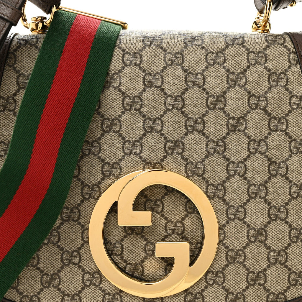 GG Supreme Monogram Textured Dollar Calfskin Web Medium Blondie Shoulder Flap Bag Beige Ebony New Acero