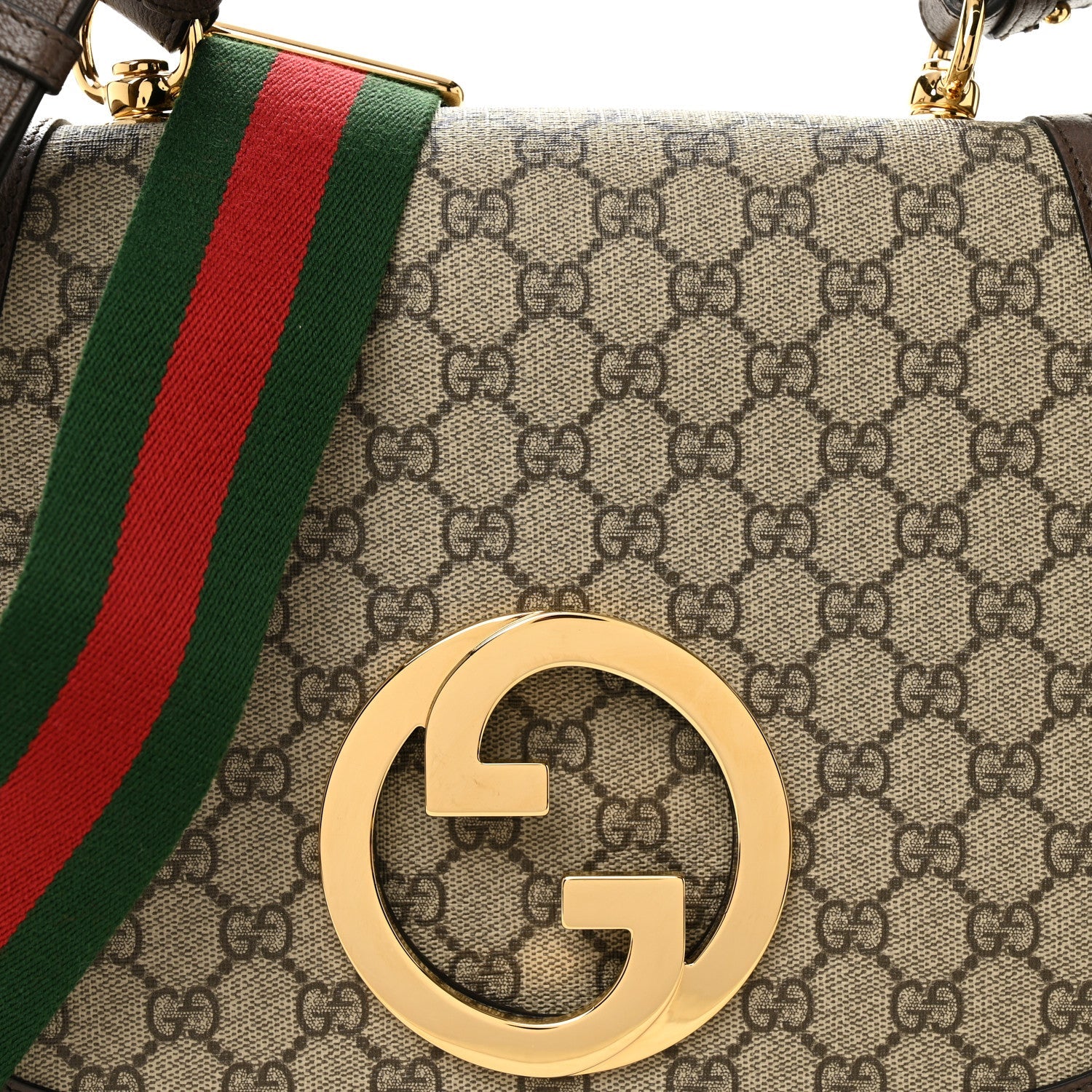 GG Supreme Monogram Textured Dollar Calfskin Web Medium Blondie Shoulder Flap Bag Beige Ebony New Acero