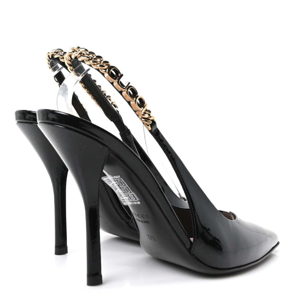 Vernice Crystal Nappa Charlotte Signoria Slingback Pumps 37.5 Black