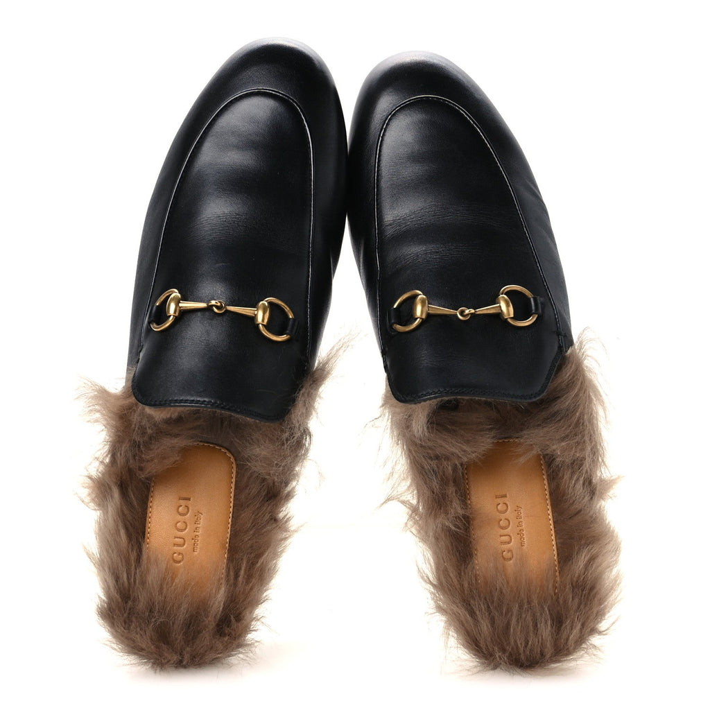 Calfskin Fur Womens Princetown Slippers 42 Black