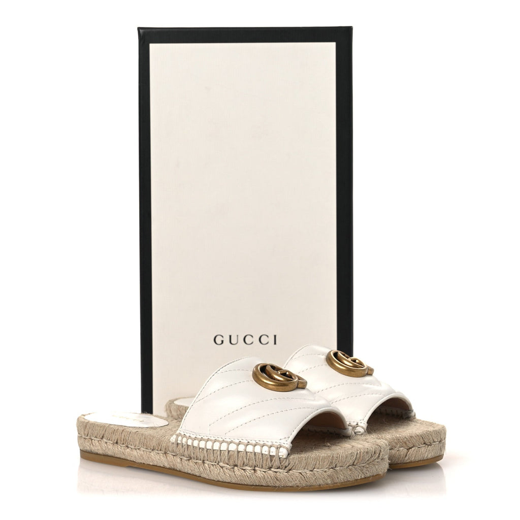 Nappa Matelasse GG Marmont Espadrille Slide Sandals 35 Great White
