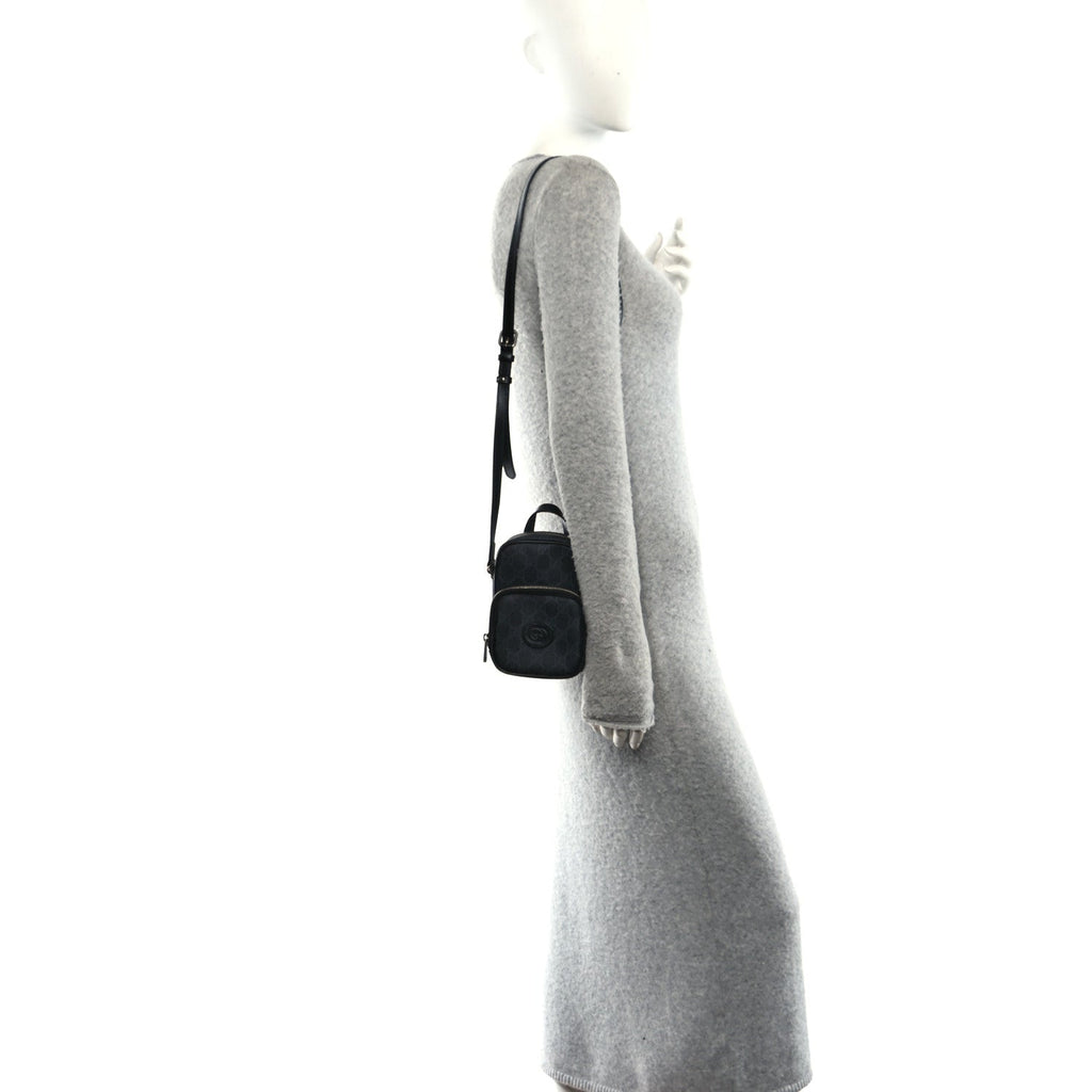 GG Supreme Monogram Azalea Calfskin Mini Retro Interlocking G Bag Black