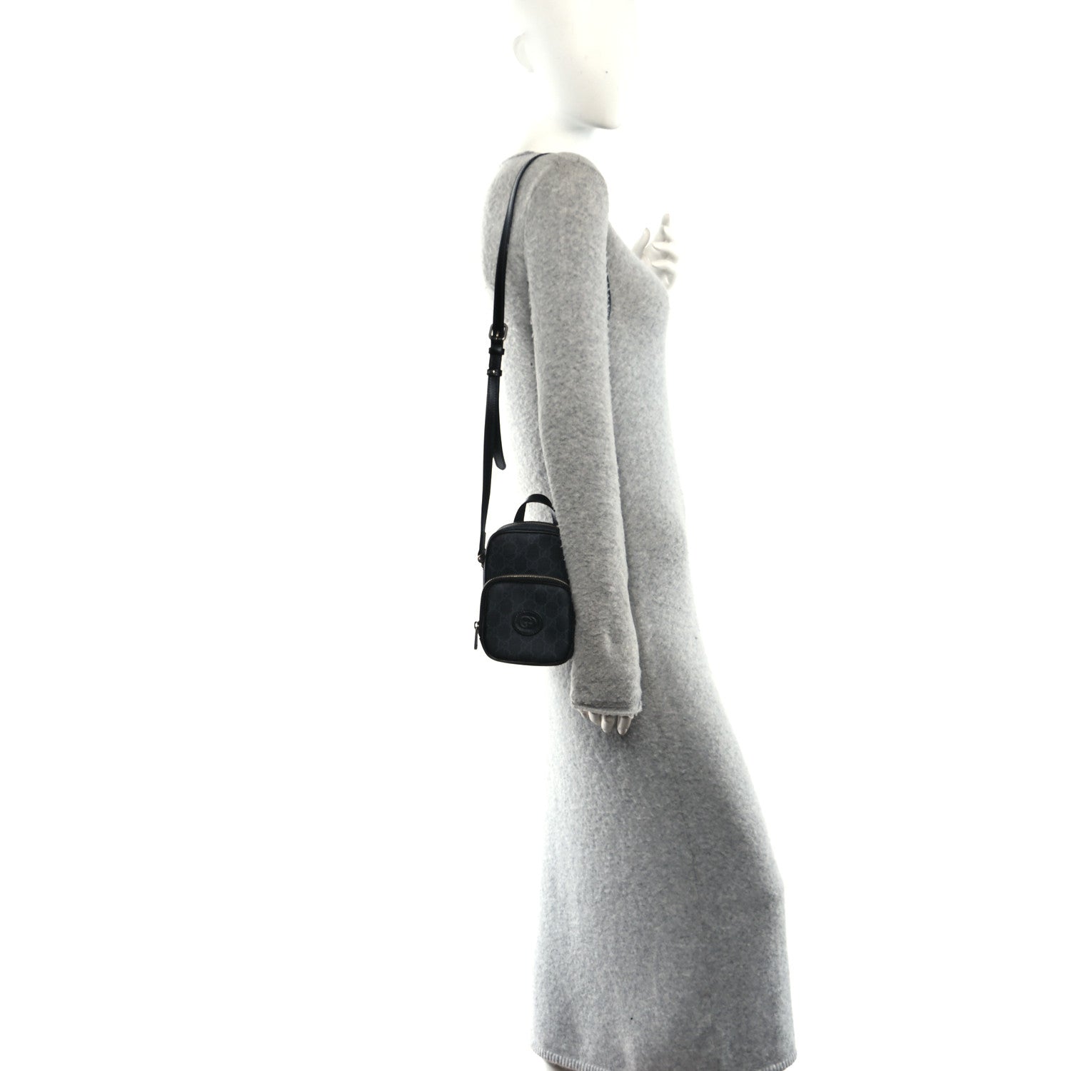 GG Supreme Monogram Azalea Calfskin Mini Retro Interlocking G Bag Black