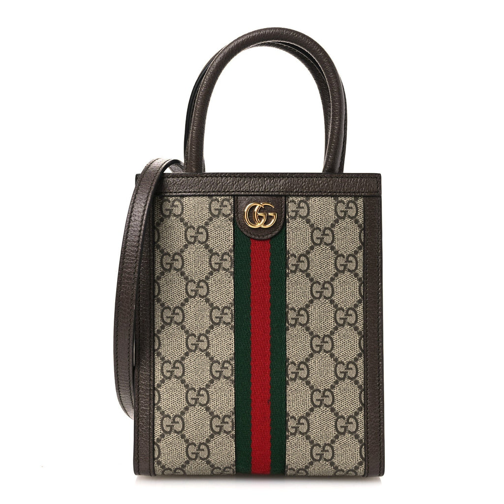 GG Supreme Monogram Textured Dollar Calfskin Web Super Mini Ophidia Mini Tote Bag Beige Ebony New Acero