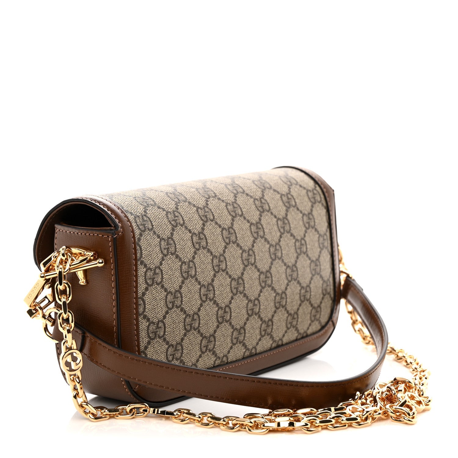 GG Supreme Monogram Small Horsebit 1955 Chain Shoulder Bag Beige Ebony Brown Sugar