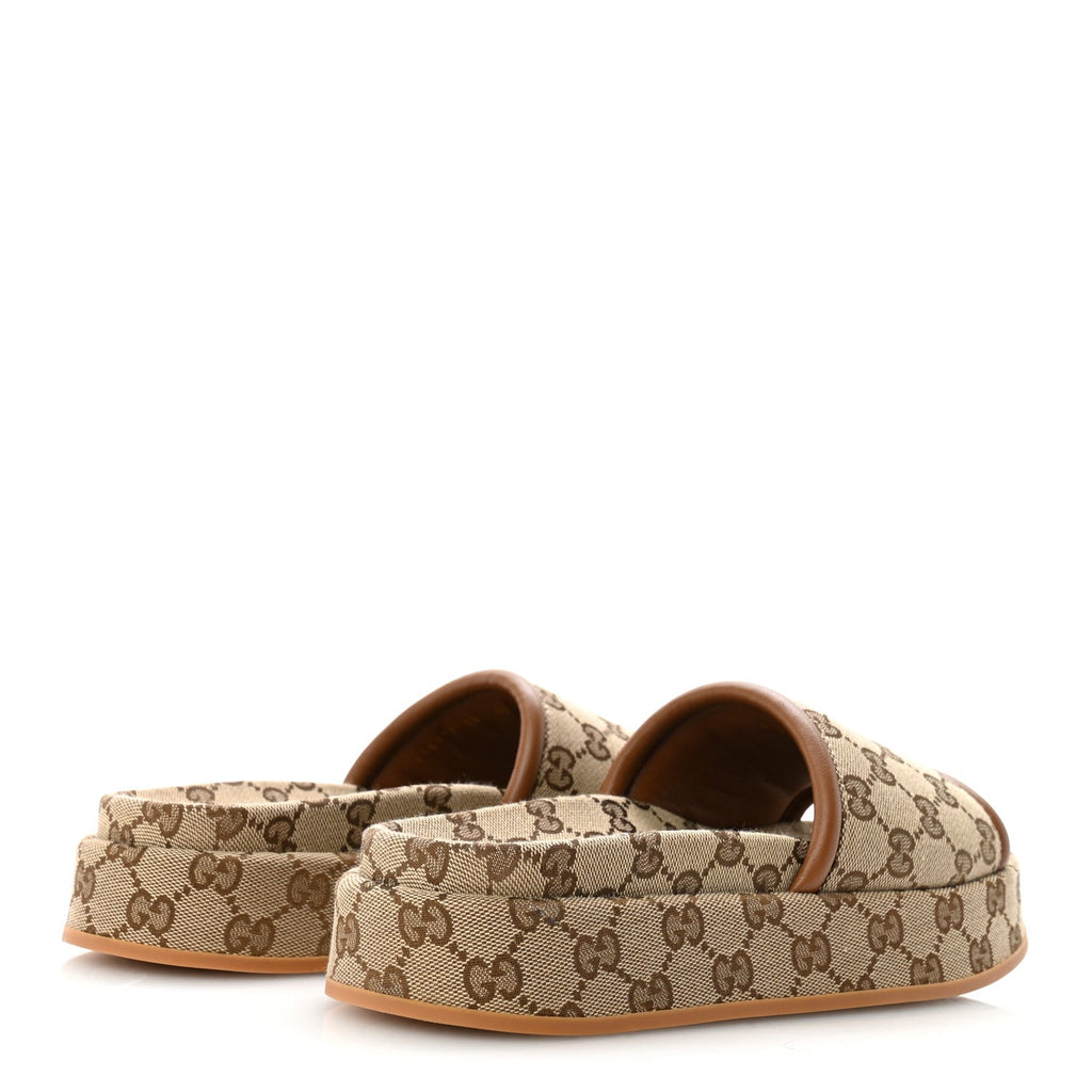 Original GG Canvas Monogram Womens GG Platform Sandals 38.5 Beige Ebony Sundial