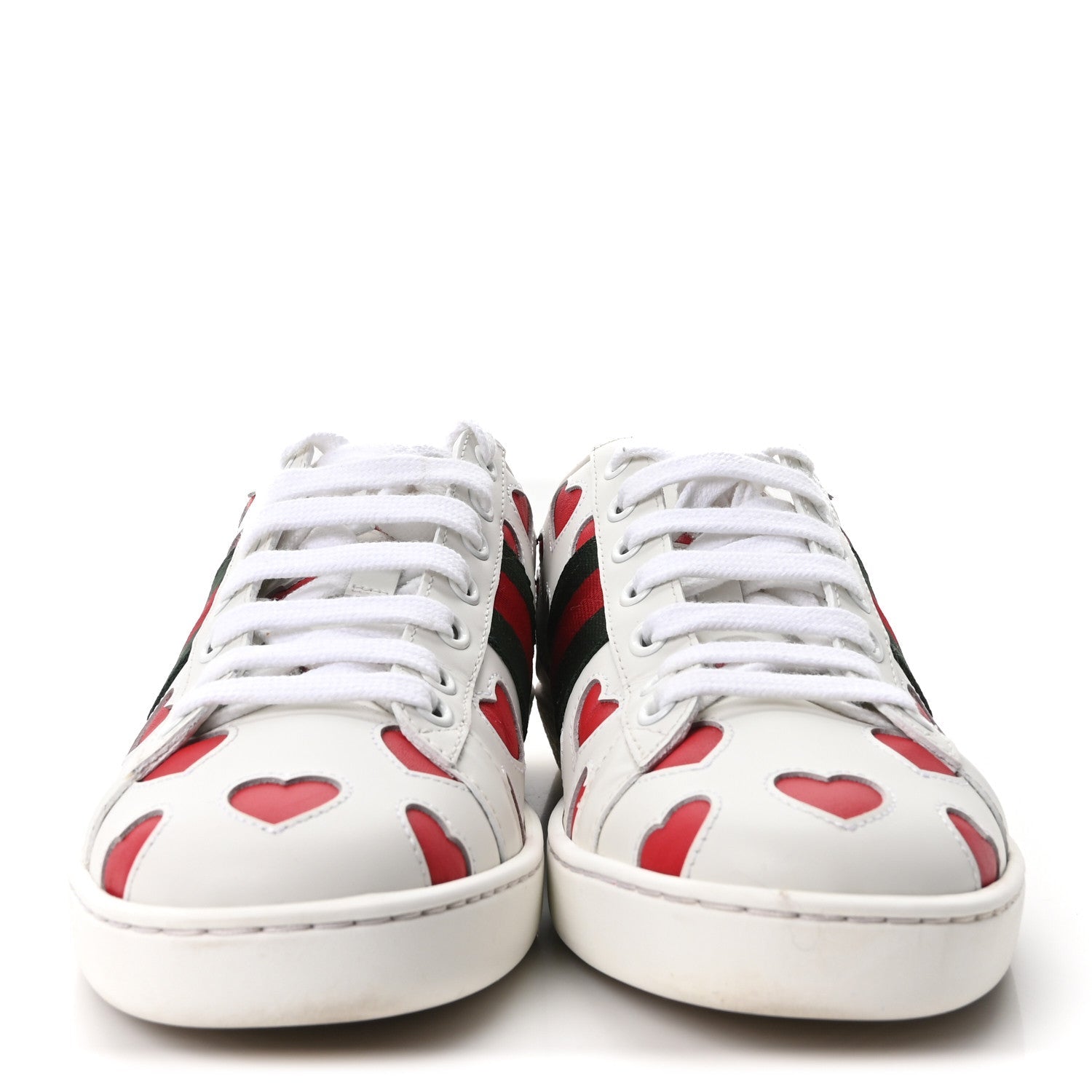 Calfskin Miro Soft Web Heart Cut Out Womens Ace Sneakers 36.5 White Light Hibiscus Red New Shamarock