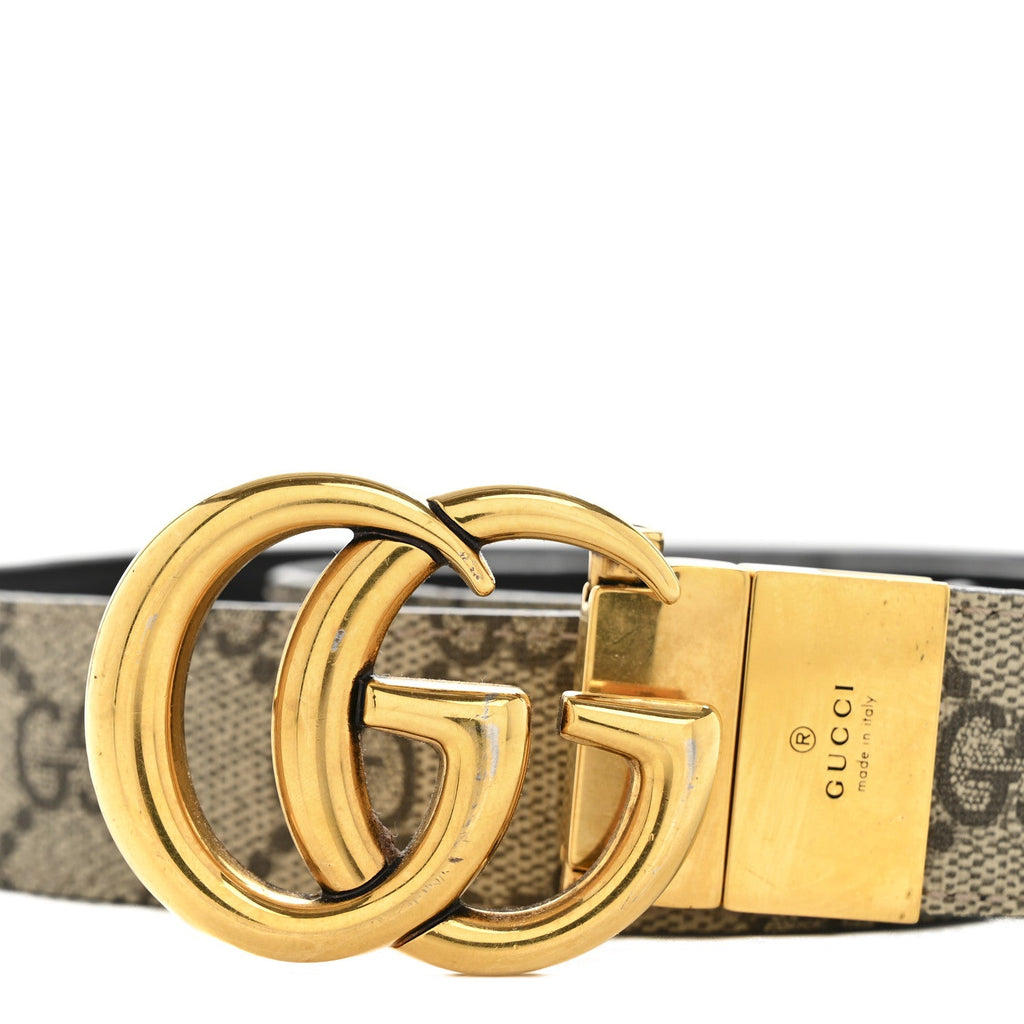 GG Supreme Monogram Plutone Calfskin Double G Reversible 75 30 Belt Beige Ebony New Acero