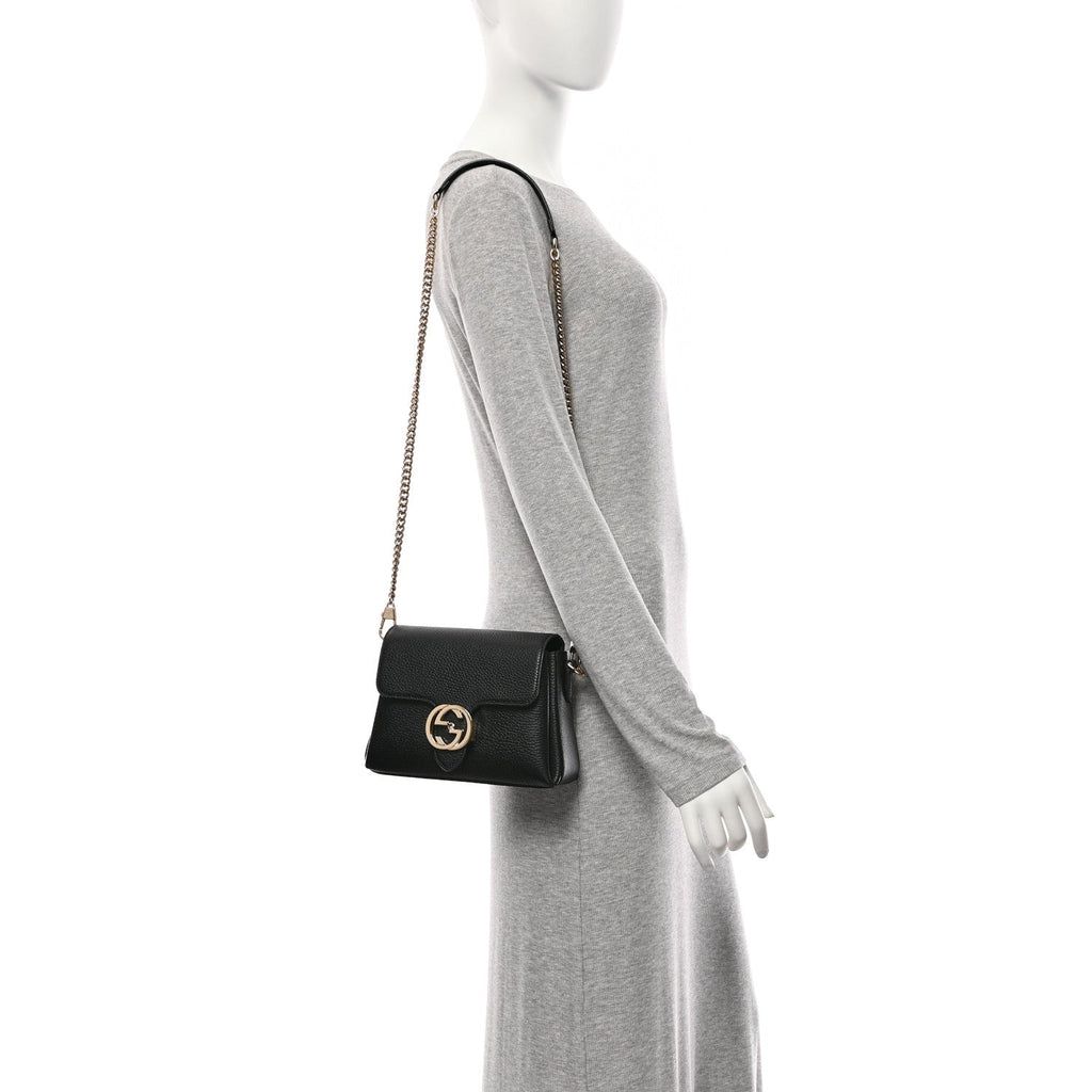 Dollar Calfskin Interlocking G Crossbody Bag Black