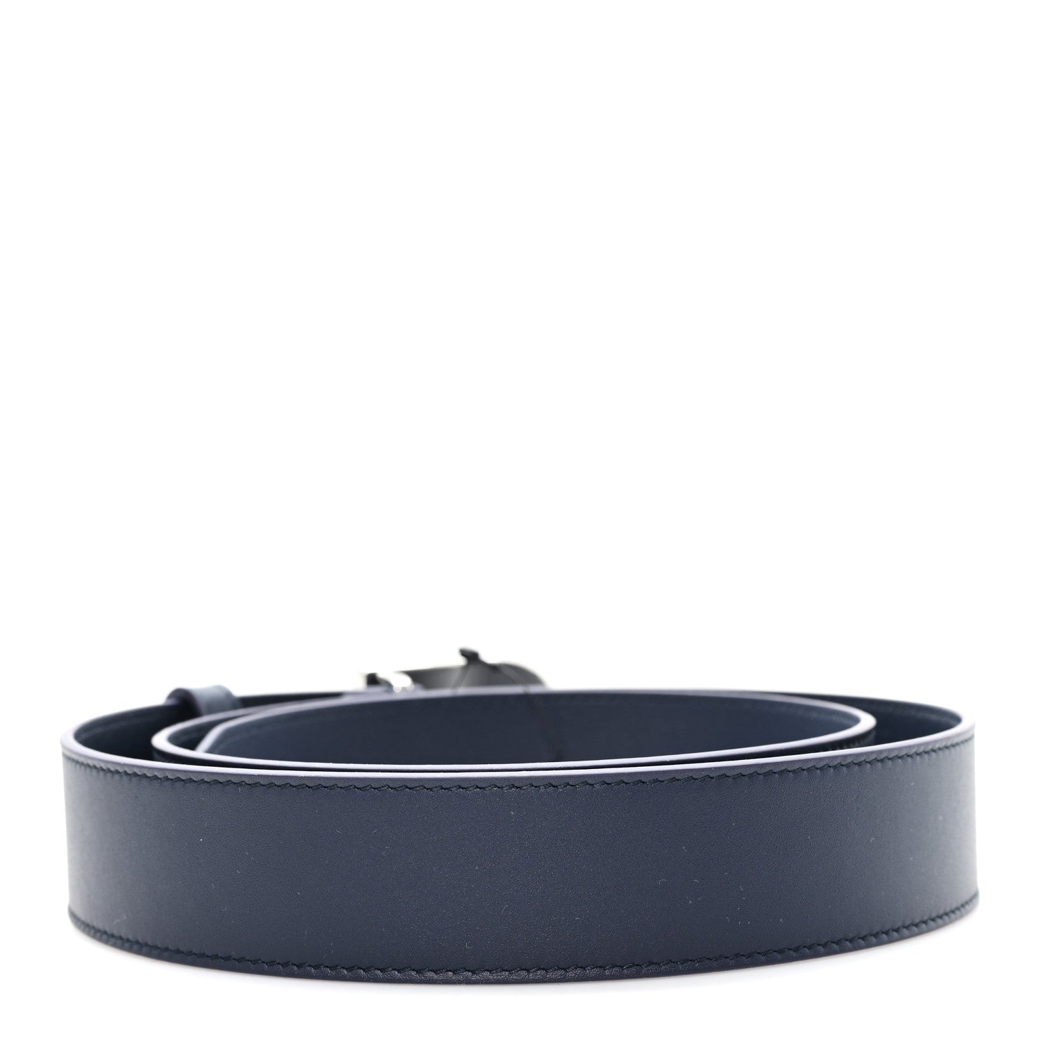 Moon Calfskin Round Plaque 35mm Belt 95 38 Navy