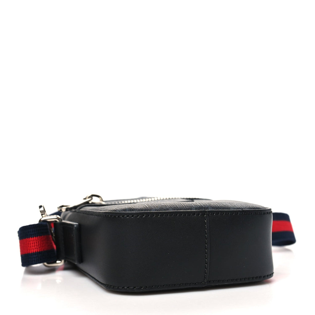 GG Supreme Monogram Appia Calfskin Web Small Camera Messenger Bag Black Grey