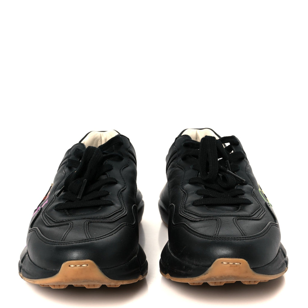 Calfskin Iridescent Logo Mens Rhyton Sneakers 8.5 Black