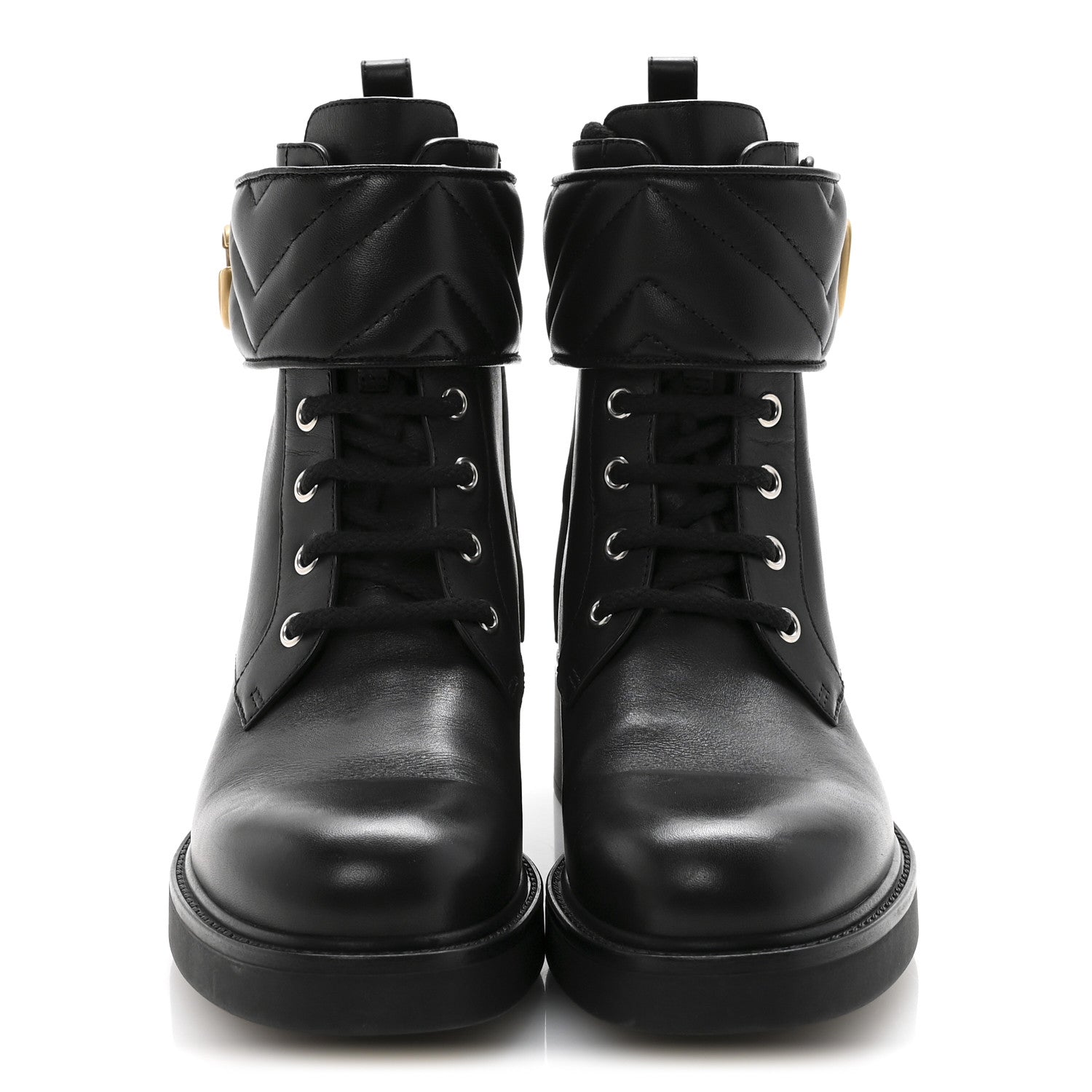 Flores Calfskin Nappa Matelasse GG 40mm Ankle Boots 37.5 Black