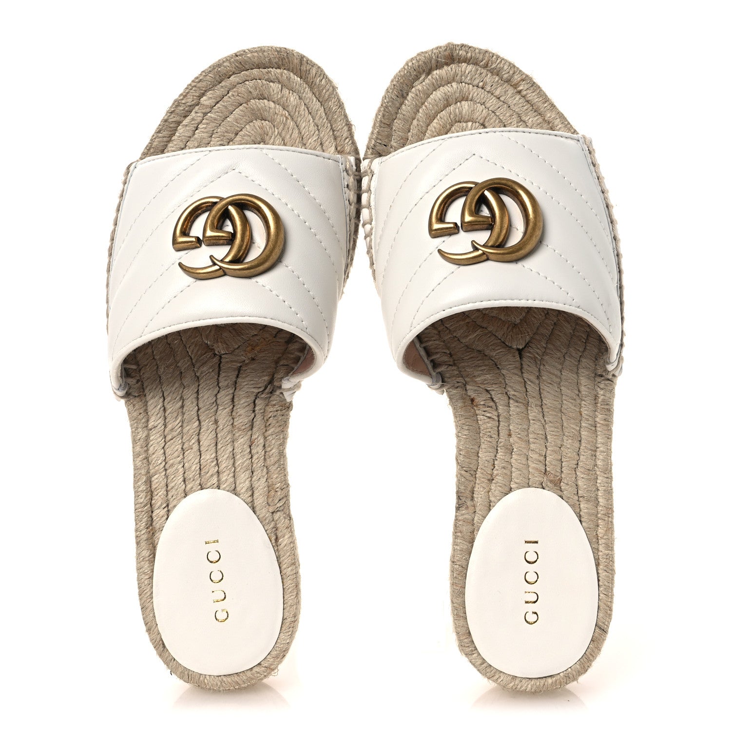Nappa Matelasse GG Marmont Espadrille Slide Sandals 35 Great White