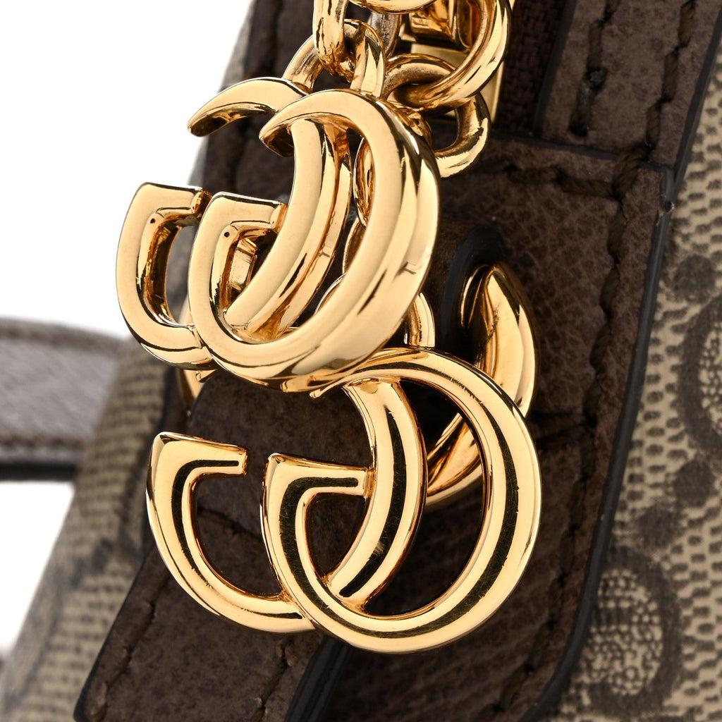 GG Supreme Monogram Textured Dollar Calfskin Web Small Ophidia Dome Shoulder Bag Beige Ebony New Acero