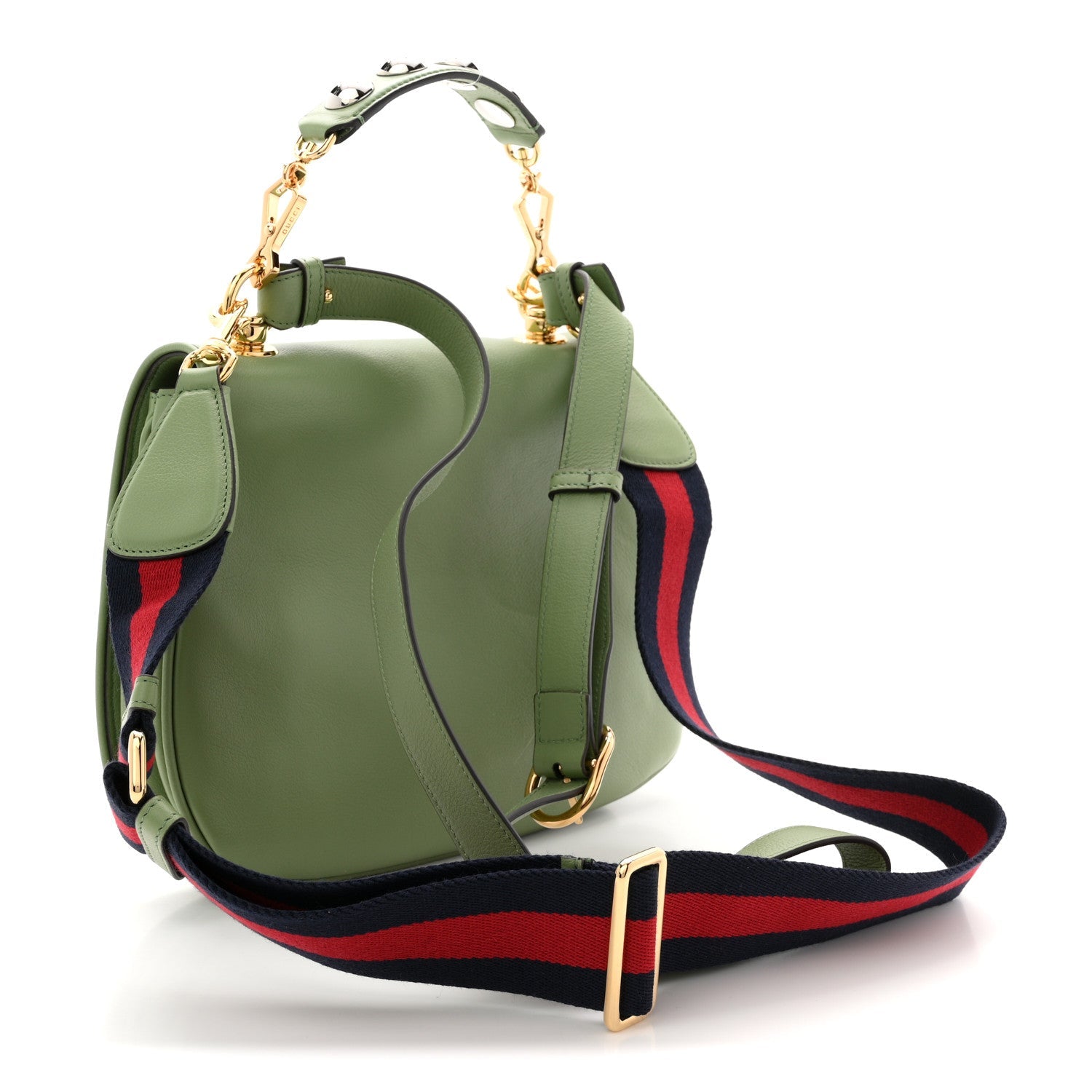 Roxy Calfskin Web Medium Blondie Top Handle Shoulder Flap Bag Salamander Green