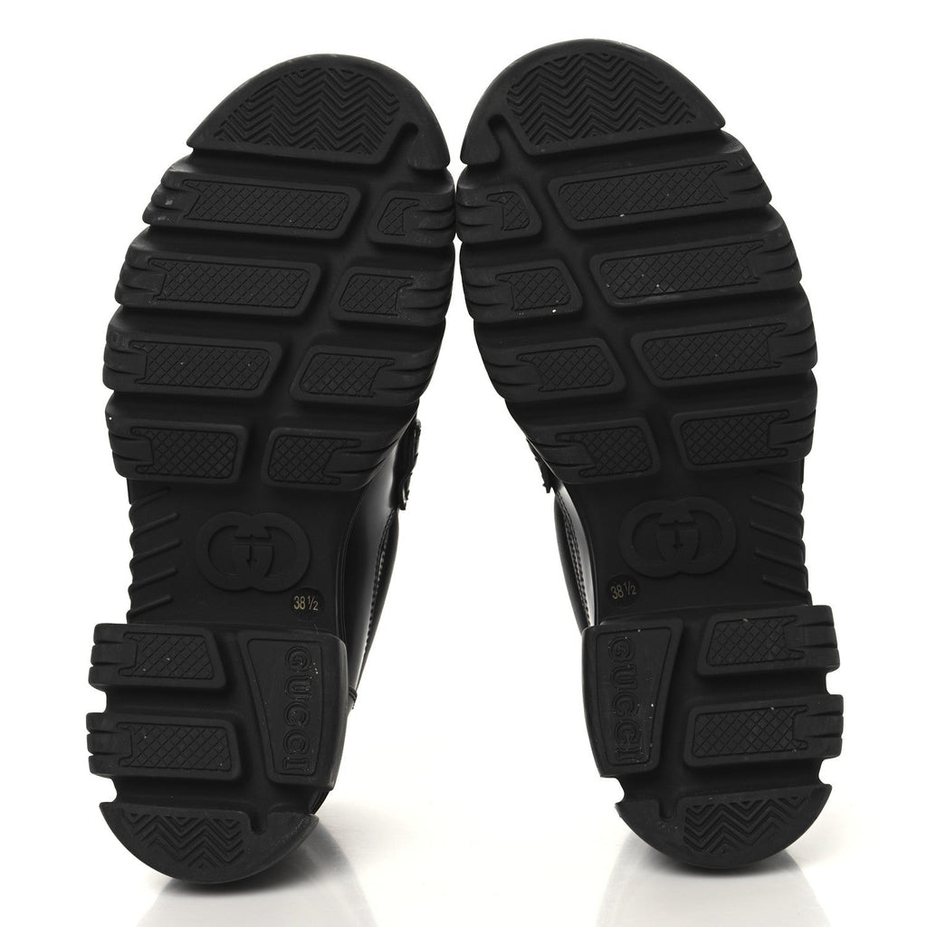 Magnum Calfskin Nappa Samoa Womens Horsebit Platform Chunky Lug Sole 40mm Loafers 38.5  Black