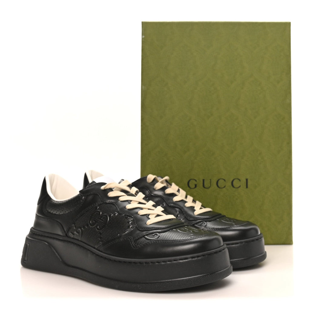 Calfskin GG Tennis Embossed Perforated Mens Interlocking G 55mm Sneakers 11.5 Black
