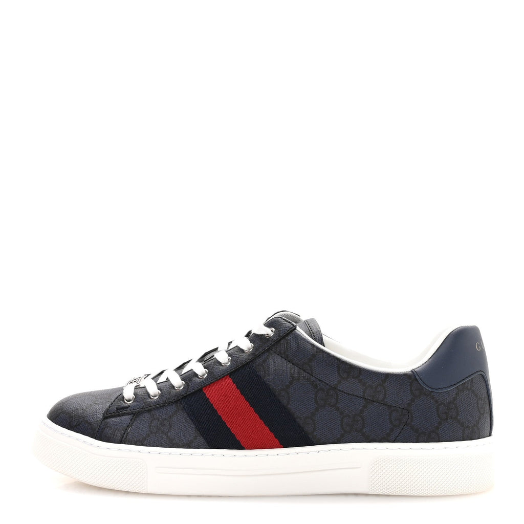 GG Supreme Monogram Web Mens New Ace Sneakers 9.5 Dark Blue