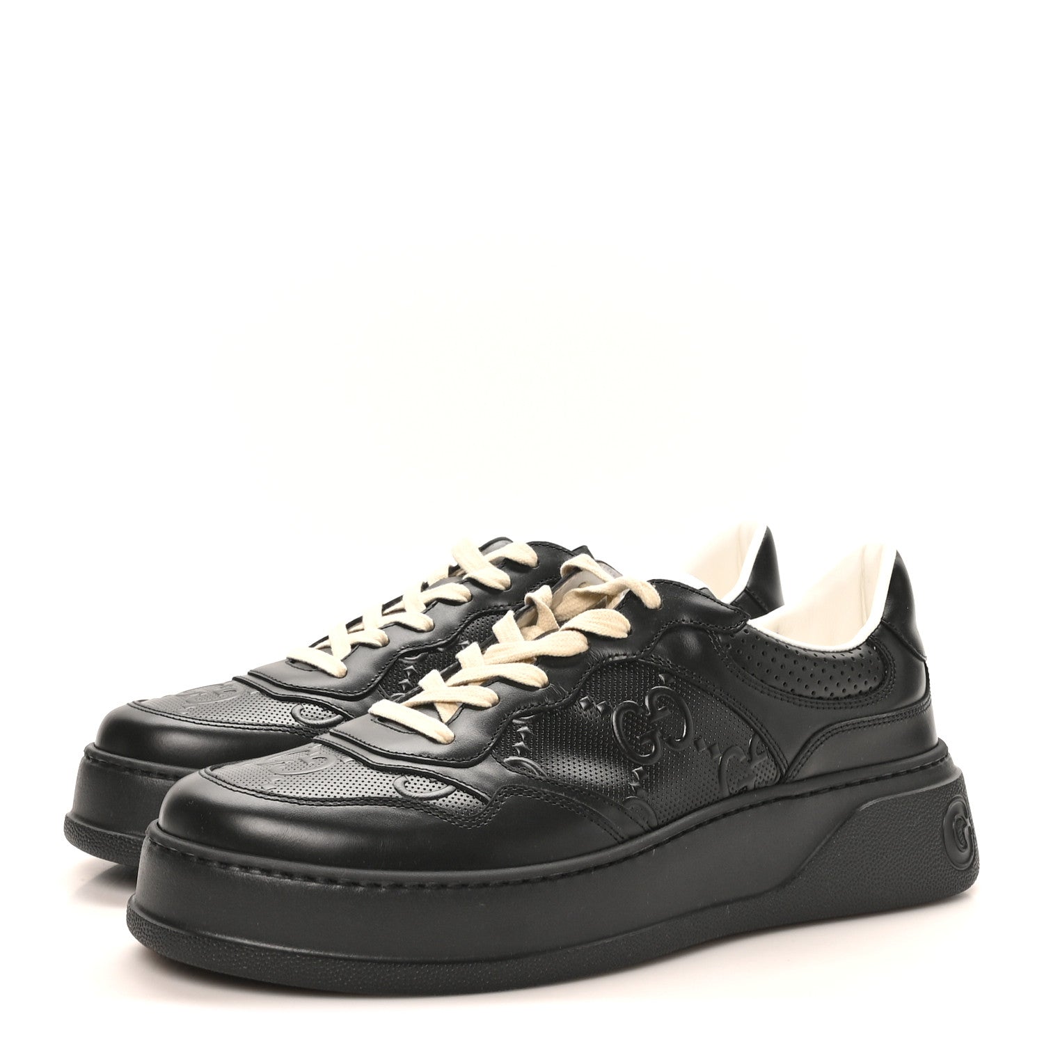 Calfskin GG Tennis Embossed Perforated Mens Interlocking G 55mm Sneakers 11.5 Black