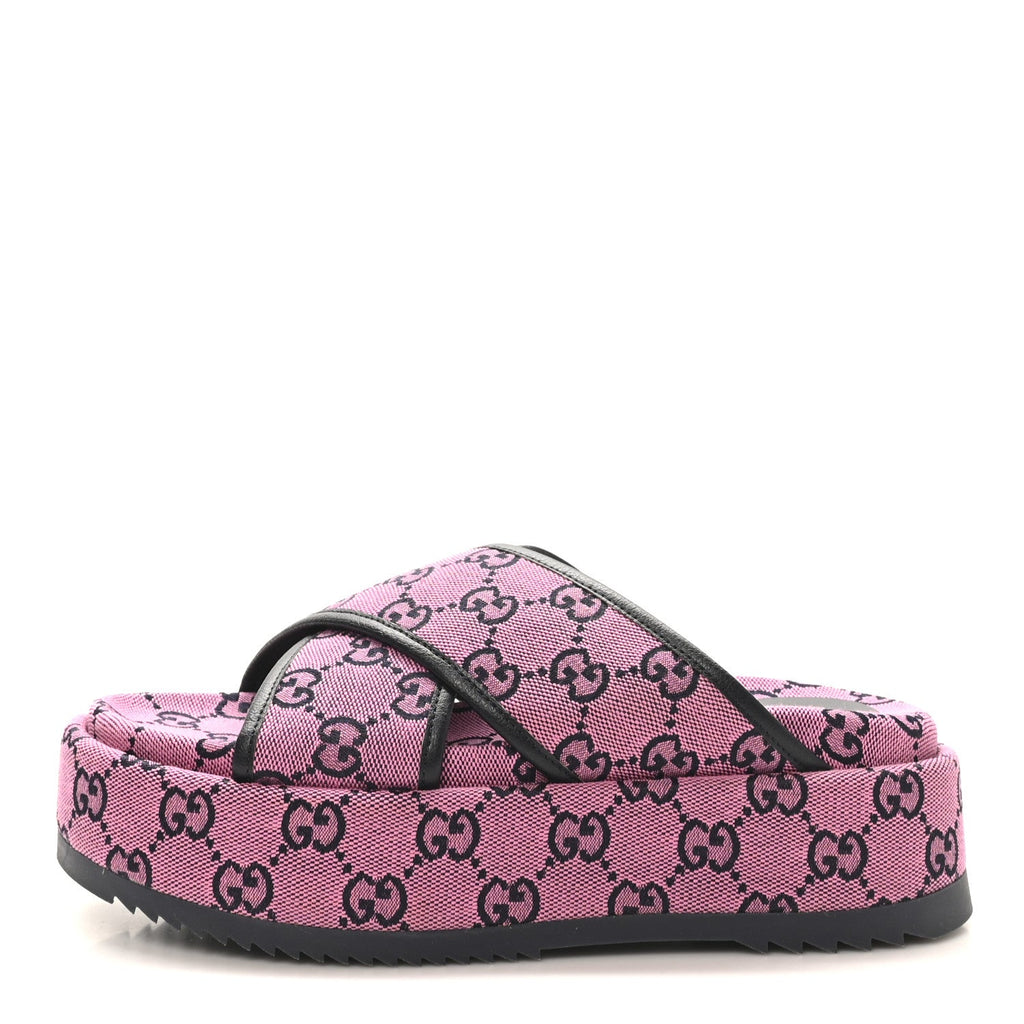 Monogram Multicolor Criss Cross Platform Slide Sandals 36.5 Pink Blue