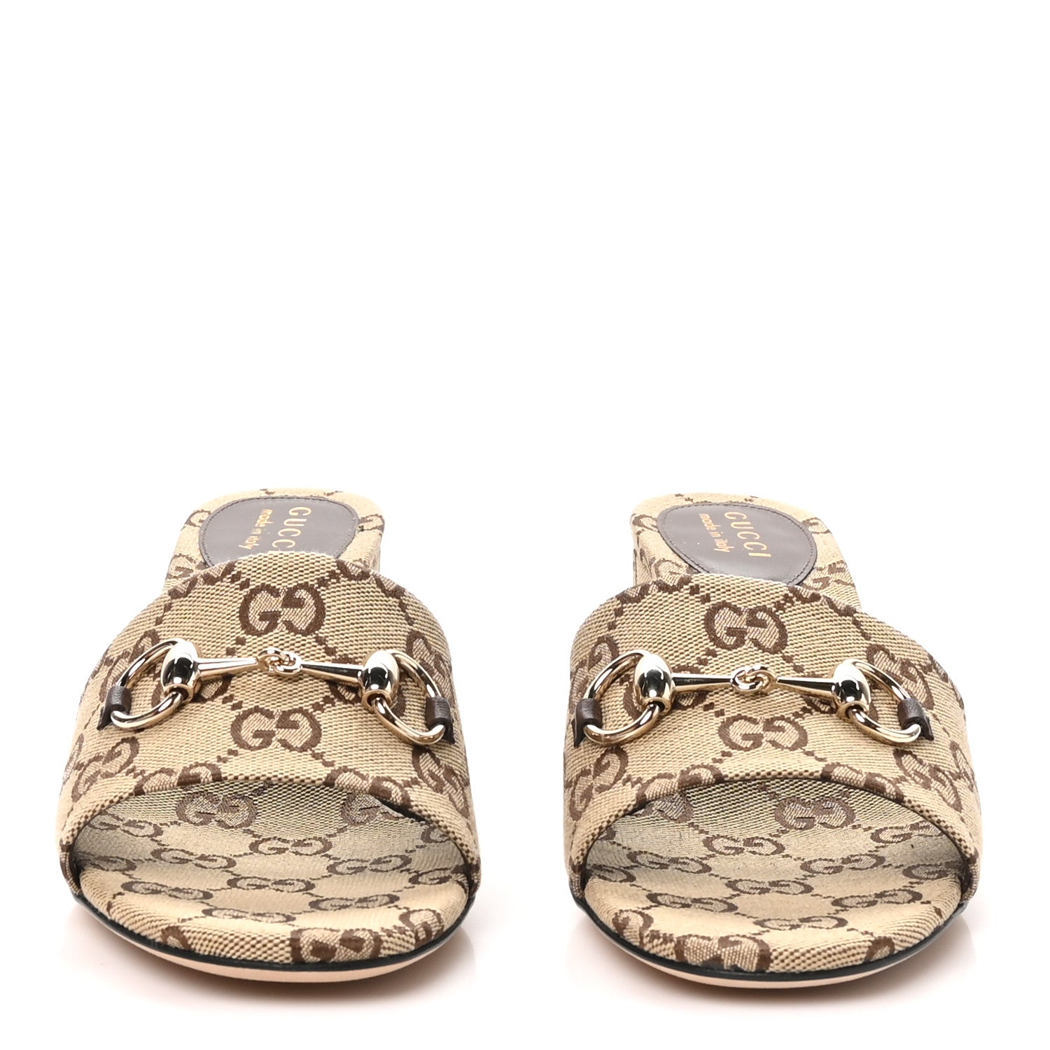 GG Monogram Horsebit Slide Sandals 38.5 Camel Brown