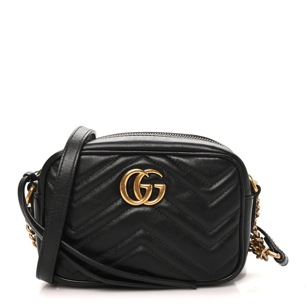 Calfskin Matelasse Mini GG Marmont Chain Shoulder Bag Black