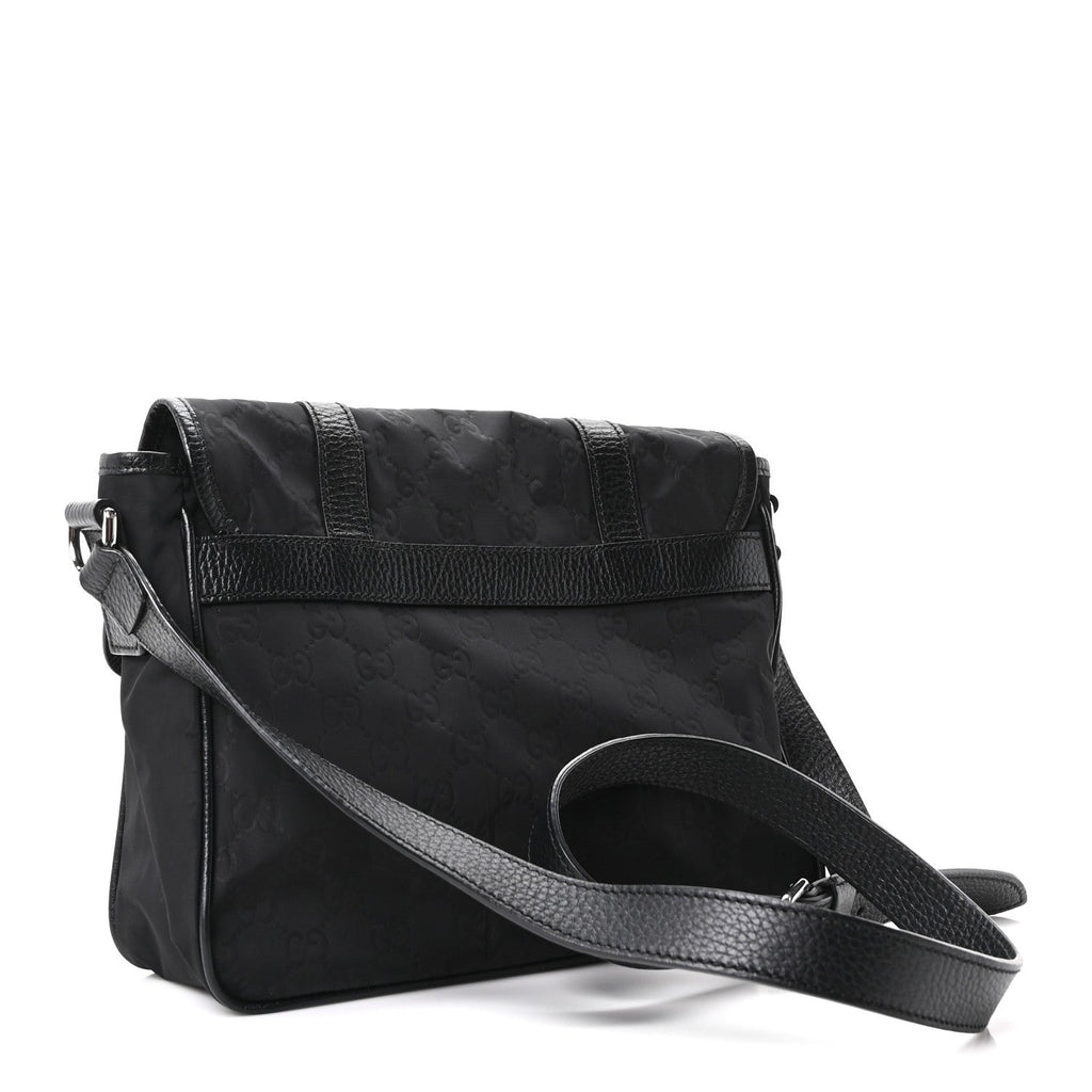 Nylon Monogram Double Buckle Flap Messenger Bag Black
