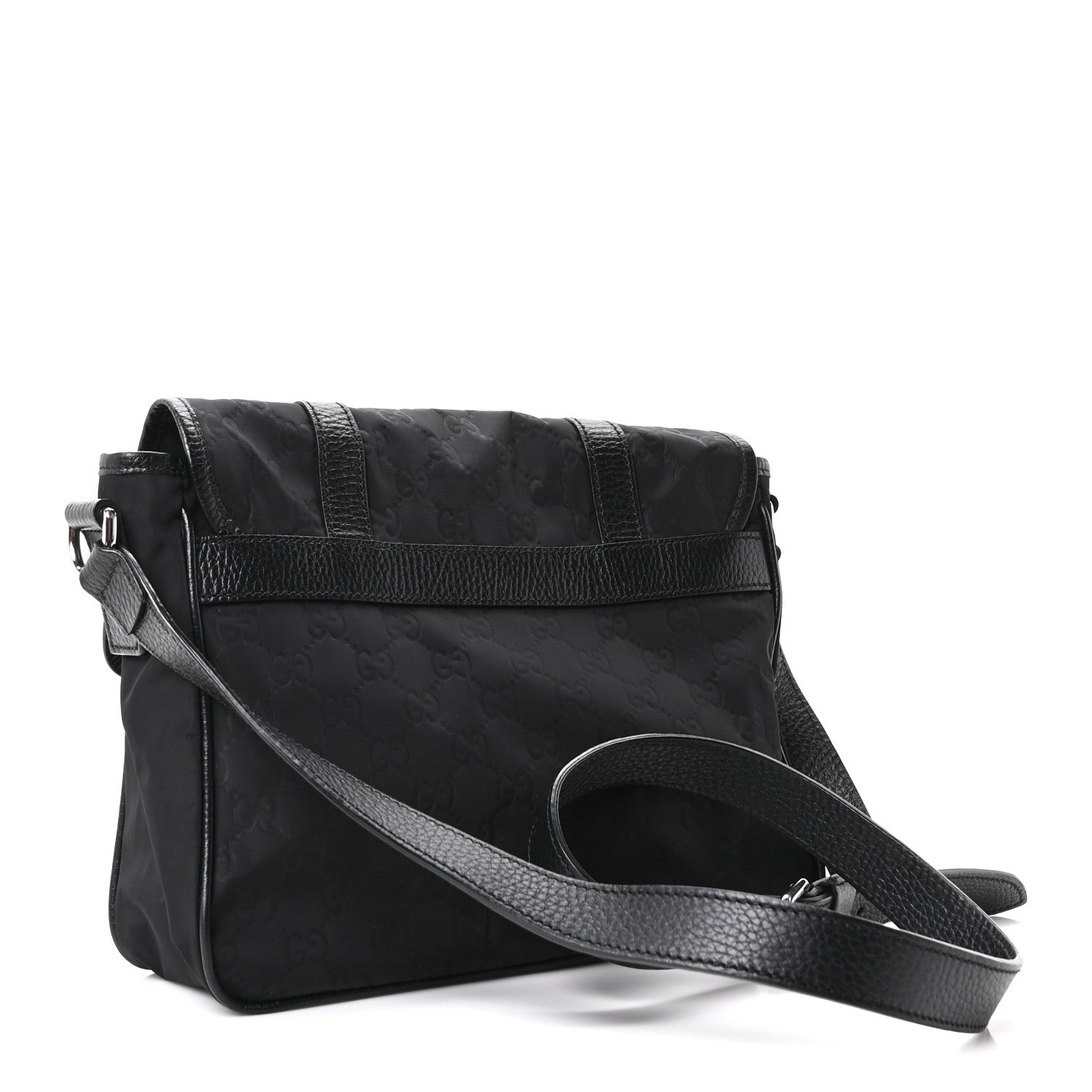 Nylon Monogram Double Buckle Flap Messenger Bag Black