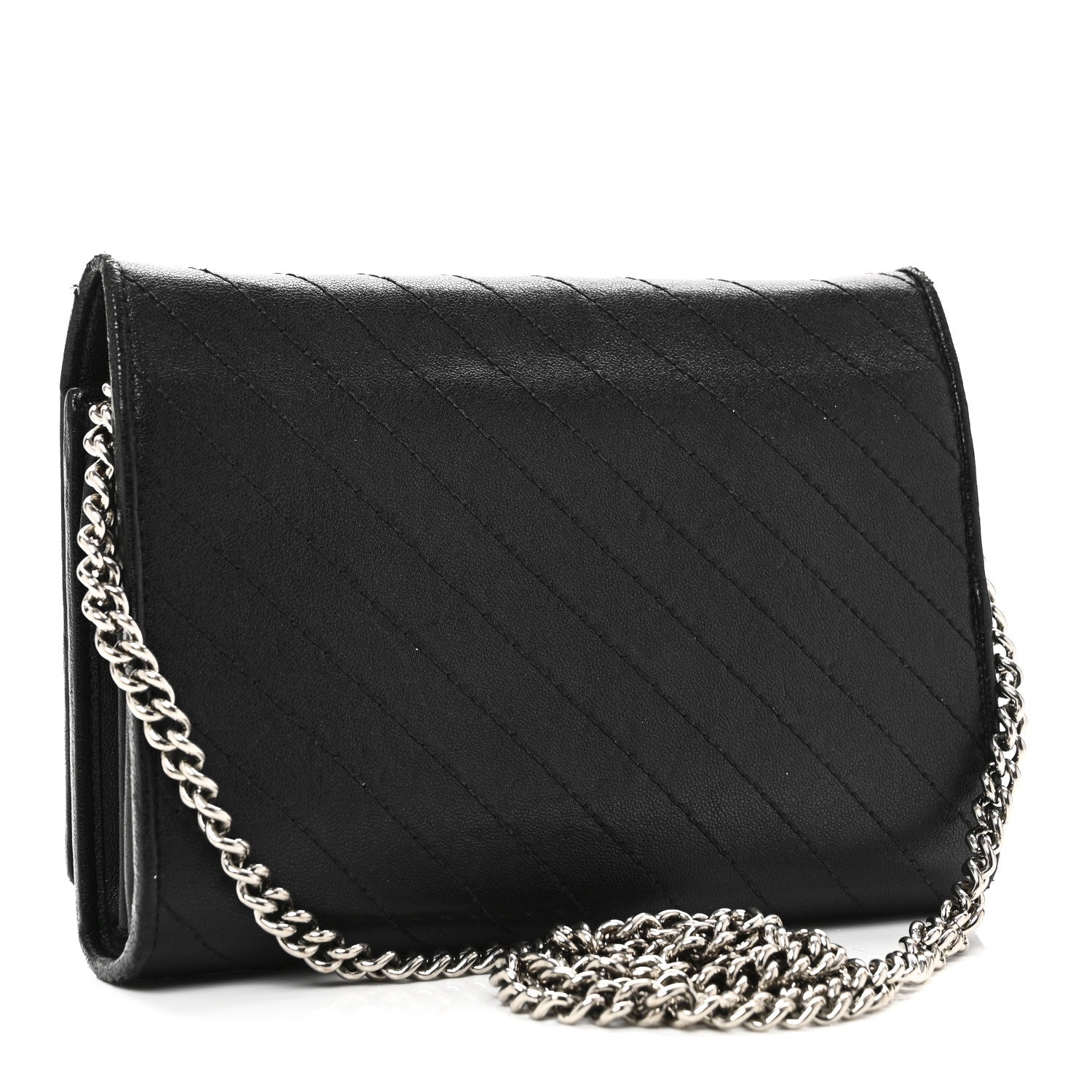 Sakai Be Green Calfskin Diagonal Stitched Blondie Wallet on Chain Black