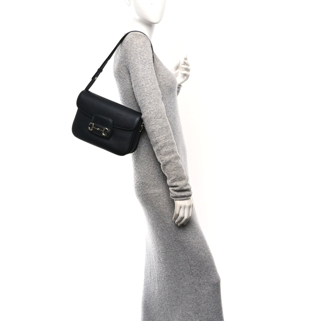 Arabella Calfskin Horsebit 1955 Soft Small Shoulder Bag Black